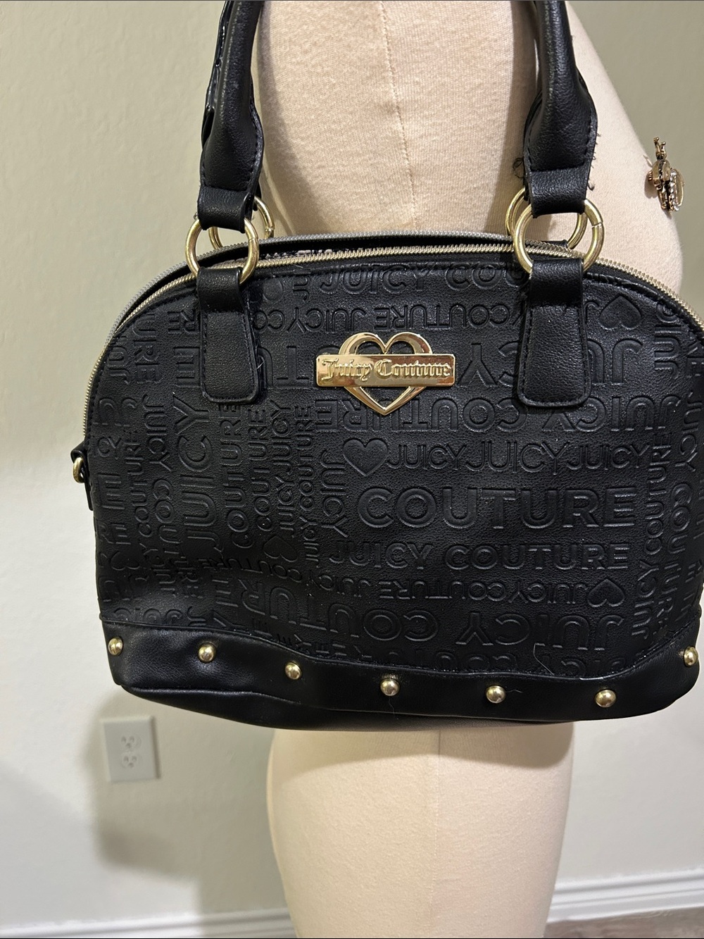 Juicy Couture Black Embossed Dome Satchel with Gold Hardware